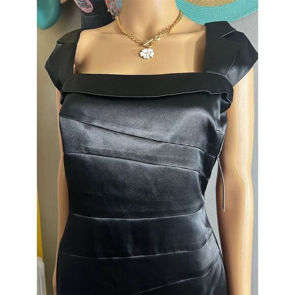 New York & Company Women's Black Satin Sheath Dress Size 6 Knee Length Formal - Picture 4 of 7